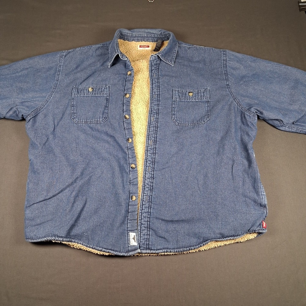 Vintage Wrangler Shacket Sherpa Lined Denim Jacket Men's 2XL Western Trucker
